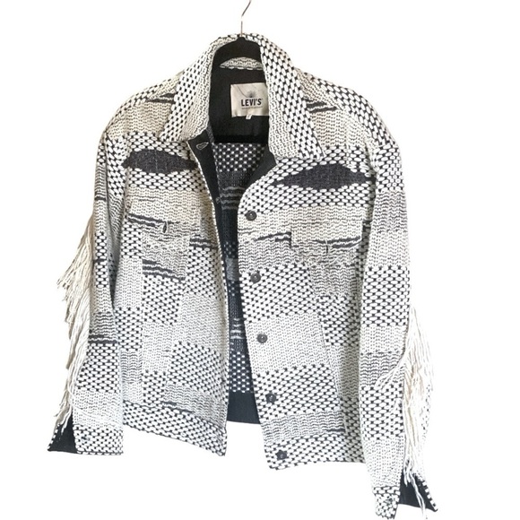 LEVIS FRINGE WOOL BLEND TRUCKERS JACKET Boho Chic Coastal Cowgirl Size 1… - Picture 11 of 13